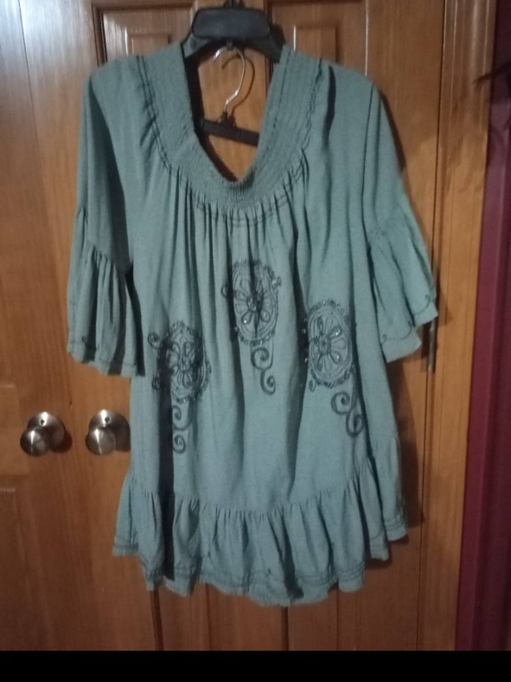 Tangerine Teal Embroidered V-Neck Peasant Tunic